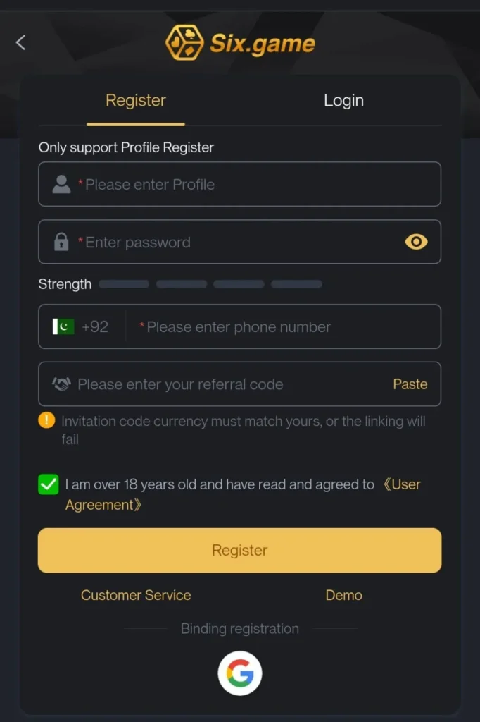 Six Game Registration